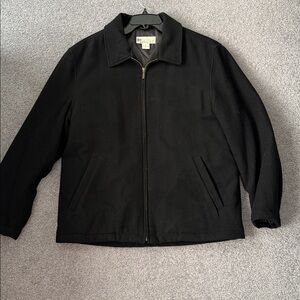 Wilke-Rodriguez | Size Medium | Mens Black Wool Coat Bomber Jacket Zip Up Collar